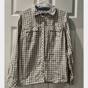 Talbot Plaid Flannel Shirt Long Sleeve Button Up Casual Gray White Size S